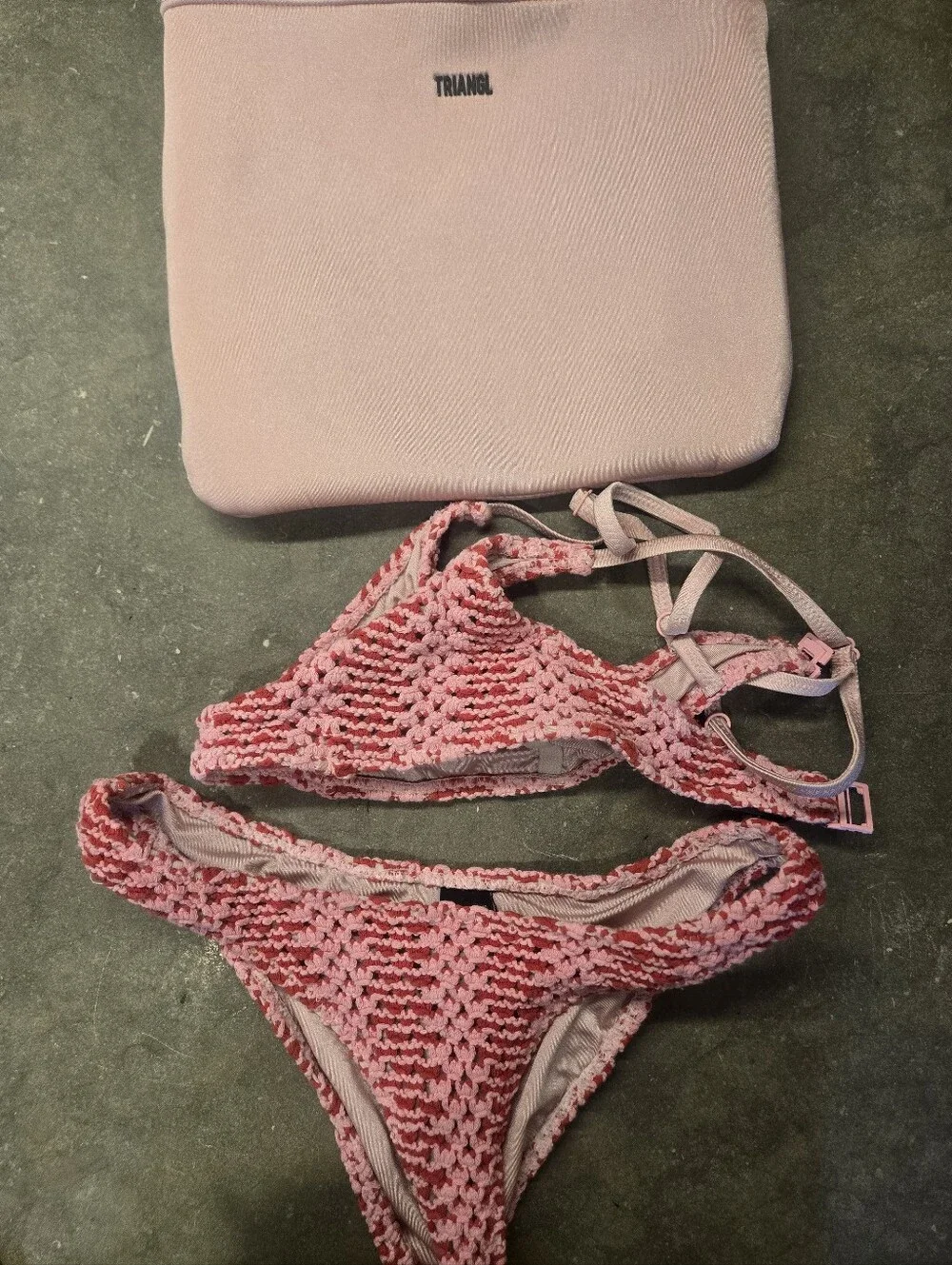 Triangl Pink Crochet Bikini Set - Women's Swimwear M Top S BOTTOM